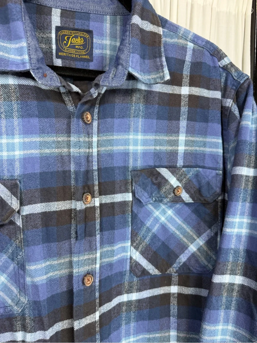 Jachs MFG Blue and Black Plaid Flannel Button Up Shirt